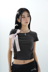 back lace ribbon tee