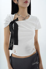 back lace ribbon tee