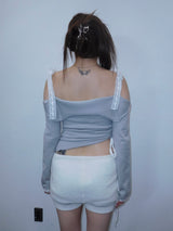 Lace ribbon tops(Knit tops)