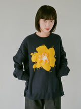 Inside-Out Flower Motif Cotton Sweater