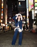 Ninety Girl Rhinestone Fur Zip Hoodie