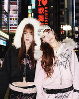 Cross Logo glitter Fur Zip Hoodie