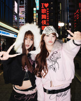 Cross Logo glitter Fur Zip Hoodie