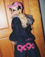 90 Logo Glitter Fur Zip Hoodie