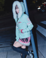 Waist-Defined Fur Zip Hoodie