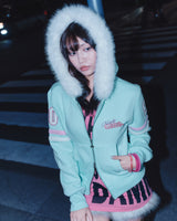 Waist-Defined Fur Zip Hoodie