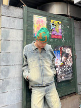 Switched denim zip blouson