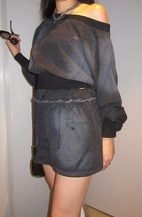 이중 무릎 미니 스커트