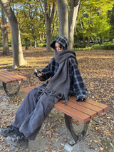 wool like check hood