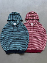 Striped rib knit zip hoodie