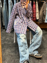 チェック柄のテーラードジャケット