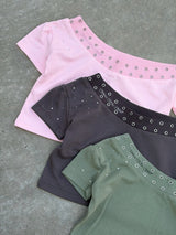 EYELET OFF-SHOULDER TOPS