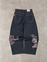 Sakura Embroidered Slub Denim Buggy Pants