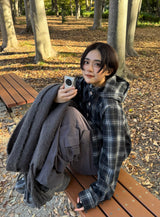 wool like check hood