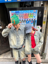 Switched denim zip blouson