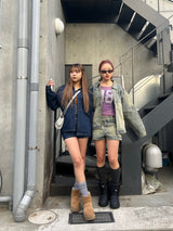 Switched denim zip blouson