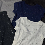 라인스톤 크롭 티