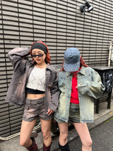 Switched denim zip blouson