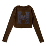 H heart check pattern long Tee