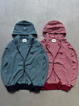 Striped rib knit zip hoodie