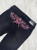 Tribal Logo Low-Rise Denim Pants