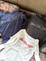 透視蕾絲長袖T恤