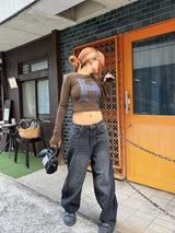 H heart check pattern long Tee