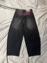 Ninety Girl Logo Glitter Buggy Denim Pants