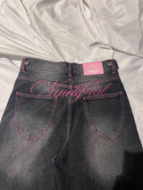 Ninety Girl Logo Glitter Buggy Denim Pants