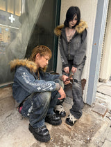 Destroy Fur Denim Zip Hoodie