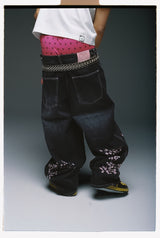 Sakura Embroidered Slub Denim Buggy Pants