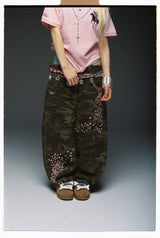 Sakura Embroidered Slub Denim Buggy Pants