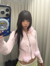Fur Hooded Zip-Up Knit