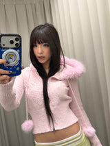 Fur Hooded Zip-Up Knit