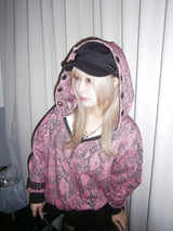 九十女孩动物印花镂空连帽衫