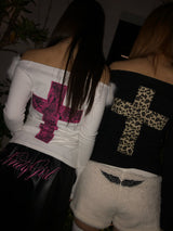 크로스 퍼 오프숄더 티