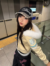 Waist-Defined Fur Zip Hoodie