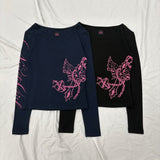 交叉标志露肩长袖T恤