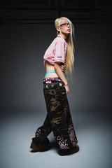 Sakura Embroidered Slub Denim Buggy Pants