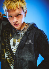 Bullet Logo Denim Zip Hoodie