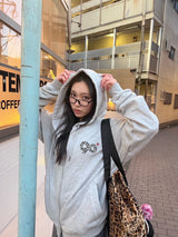 90 Logo Cat Ear Zip Hoodie【9090girl】