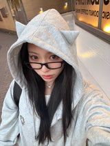 90 Logo Cat Ear Zip Hoodie【9090girl】