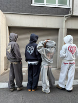 check pattern heart logo hoodie