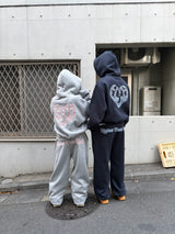 check pattern heart logo hoodie