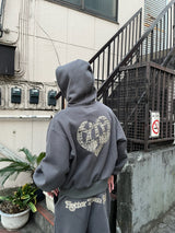 check pattern heart logo hoodie