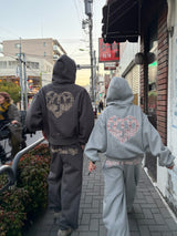 check pattern heart logo hoodie