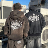 킹 로고 데님 퀼트 재킷