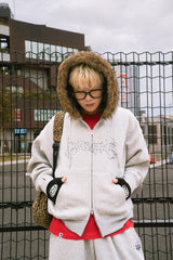 Tribal logo fur zip hoodie
