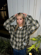 Rhinestone check shirt zip hoodie