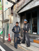 stand neck over dye denim blouson